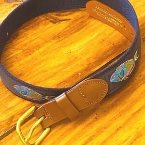 Leather Man Limited Navy Leather Belt Size 30 Tropical Pattern